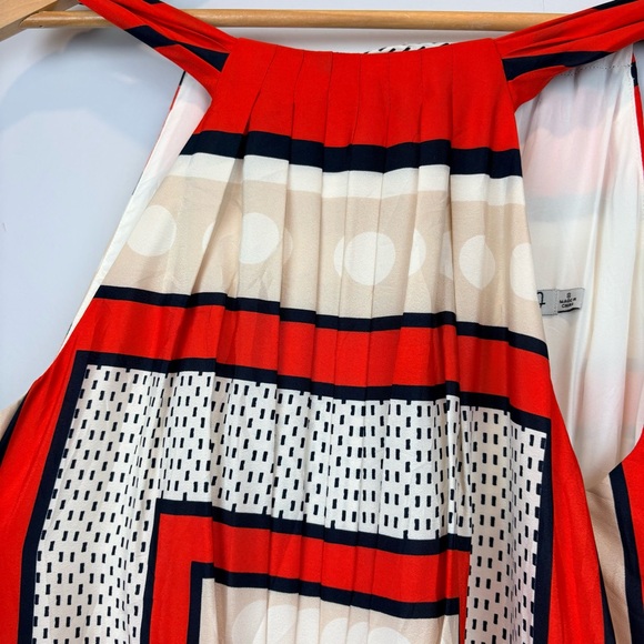 ELIZA J Poppy Stripe Scarf Print Crepe de Chine Bow Tie Back Maxi Gown Dress - Picture 8 of 16